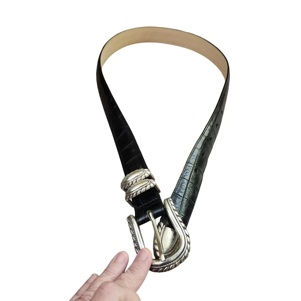 Brighton Black Crocodile Embossed Leather Western Buckle Belt Medium‎ 44903